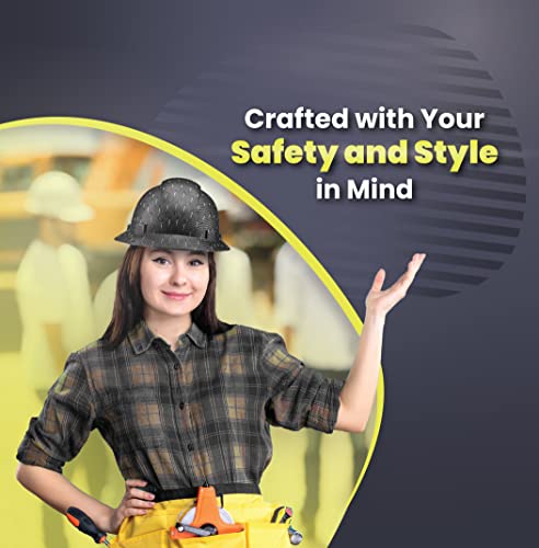 Full Brim Hard Hat, Chameleon Carbon Fiber Design Black Hard Hats, Construction Work OSHA Safety Hardhats Cascos De Construccion Approved, 6pt Ratchet Suspension, Chin Strap, Men & Woman, by ACERPAL