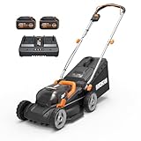 WORX Cordless Lawn Mower, 14' 40V Electric Mower with Brushless Motor, Lightweight 2 in 1 Push Lawn Mower with 6-Position Height Adjustment for Small Yards, 2 Batteries & Charger Included, WG735