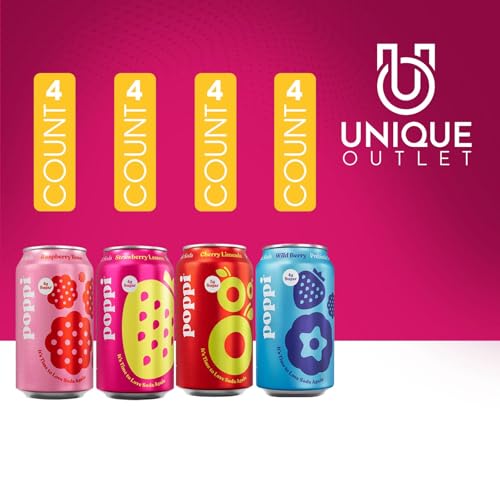 Popi Berry Collection 16- Pack Sparkling Prebiotic Drink Soda made with Apple Cider Vinegar, Seltzer Water, and Fruit Juice 12 fl oz Can