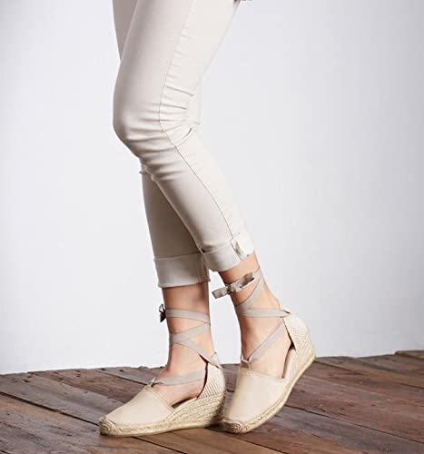VISCATA Escala Espadrille Canvas Wedges with Sleek Ankle Laces Women's Lace Up Shoes Handmade in Spain Organic Cotton Canvas and 100% Natural Jute Midsole for All Occasions