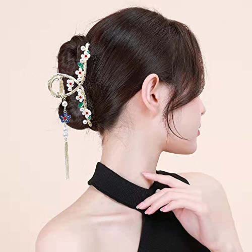 Bybycd Ancient Style Hair Clip Sweet Girls Female Hair Accessories Butterfly Lute Shell Red Tassel Hair Claw(E) #TOP5