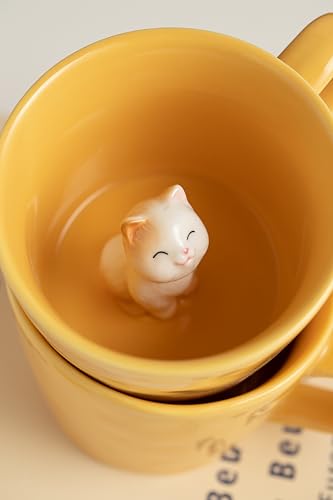 Image of DIHOclub Cat Coffee Cup Hidden Ceramic Animal Inside Mug,Cute Cartoon Handmade Figurine Mugs,Holiday and Birthday Gift for Coffee Milk Tea Lovers,12 Oz(yellow)