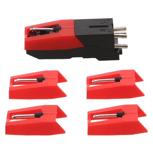 PAMINGONO Set Puntine di Ricambio per Giradischi 1 Stilo + 4 Aghi in Vinile Robusto, Kit Sostituzione Ago Fonografo Compatibile Cartucce Standard, Accessori per Manutenzione Audio Domestica