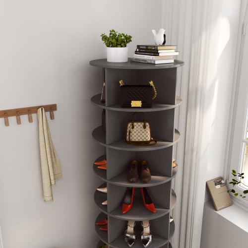 Image of HKLYRHIMO Rotating Storage Rack-American Design White-7-Tier Spinning Storage Rack,Free Standing 360 Revolving Shoe Organizer-for Bedroom,Livingroom,Hallway. (Gray,7-Tier with Base)