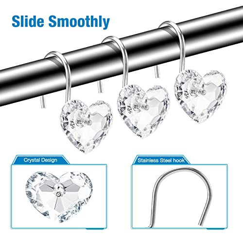 Raymall Acrylic Rhinestone Shower Curtain Hooks Set Of 12, Bling Crystal Glass Shower Curtain Rings Decorative Rust Proof Bath Hook Decoration Of Bathroom (Transparent-Heart) #TOP1