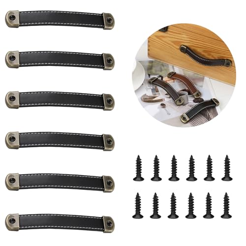 Oenothera 6 Stück Ledergriffe für Möbel, Vintage Möbelgriffe Knöpfe...