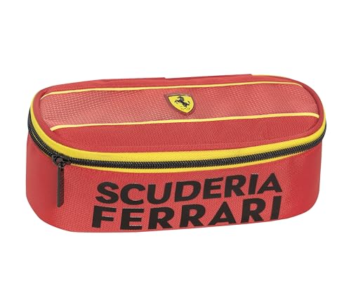 Franco Cosimo Panini FERRARI KIDS - Astuccio Scuola Ufficiale Ferrari, Astuccio Ovale per Bambini e Ragazzi, Ideale per Riporre la Cancelleria, con Pratica Chiusura a Zip, 22x7Hx9,5 cm, Rosso Rudy