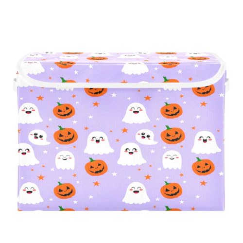 Image of Waassud Halloween Pumpkins Boo Storage Bin with Lid Handle Collapsible Box