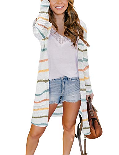 Ferbia Women Striped Cardigans Boho Oversized Knit Sweaters Long Sleeve Open Front Baggy Loose Casual Duster with Pocket