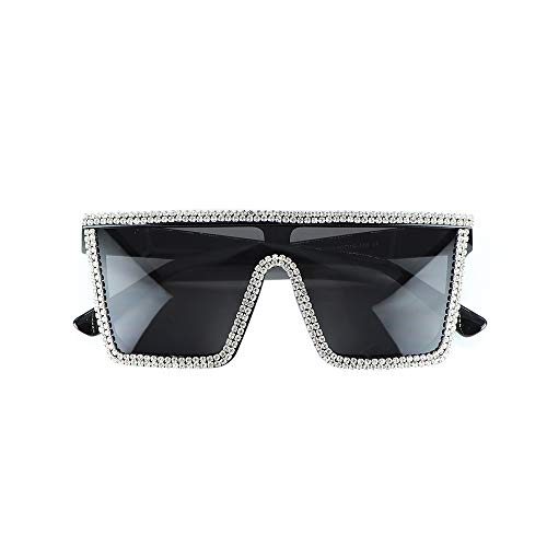 Oversized Square Sunglasses For Women Men Bling Rhinestone Flat Top Shades4
