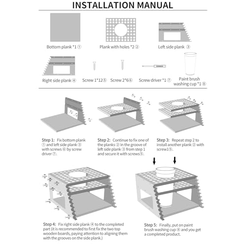PABOBIT Suporte de pincel de madeira – Organizador de pincéis de 73 furos com limpador de pincel, su