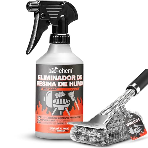 Bio-Chem - Eliminador de Resina de Humo 0,5L + Cepillo - 2 en 1 Limpiador desengrasante Spray de Resina para Parrillas y barbacoas - Mantenimiento de Barbacoa