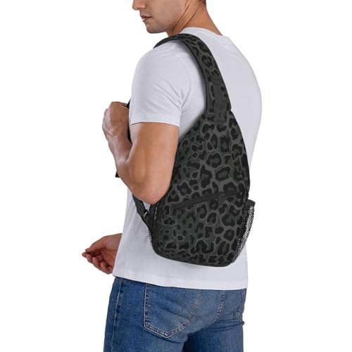 Black Leopard Print Sling Bag Crossbody Backpack,Abstract Spotted Fur Wild Animal Skin Texture Chest Bag Casual Shoulder Backpack Cute Cheetah Pattern Travel Hiking Daypack for Men Women3