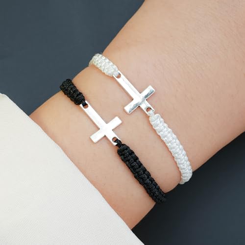 Pulsera ajustable trenzada con cruz negra y roja miniatura 3