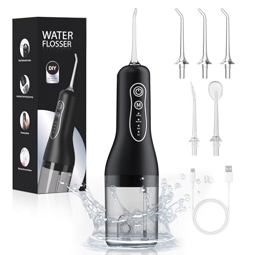 FlossJet Water Flosser for Teeth, 2026 Upgraded Portable Dental Irrigator with 260ml Removable Tank, 4 Cleaning Modes & 5 Jet Tips, IPX6 Waterproof, 1300 mAh Rechargeable Battery Teeth Cleaner (Black)