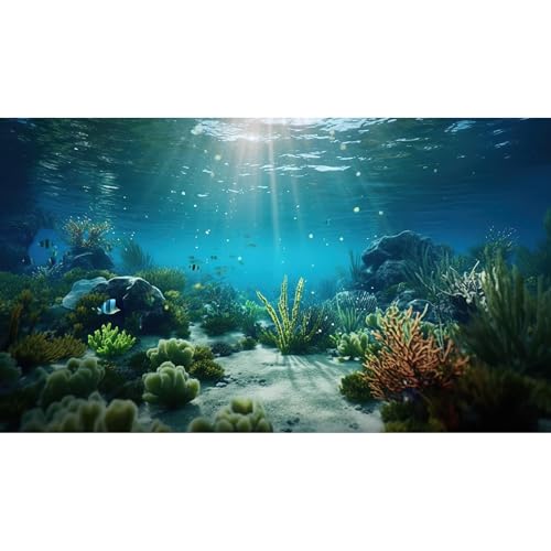 Image of Under The Sea Aquarium Background Deep Sea Coral Reef Fish Tank Background Underwater Rock Aquatic Plants Sunray Terrarium Backgrounds Tropical Fish Deep Ocean Floor Fish Tank Backgrounds 24x12in