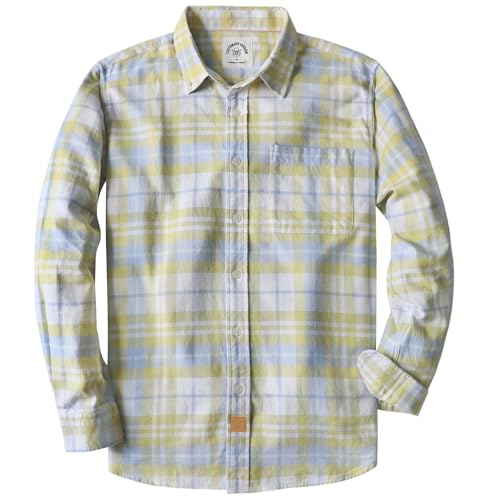 Dubinik Flannel Shirt for Men Plaid Mens Button Down Long Sleeve Shirts Soft Pure Cotton Casual Cozy Regular Fit