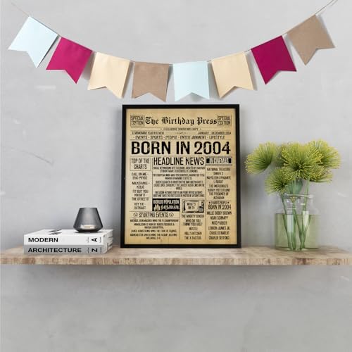 Stuff4 22nd Birthday Poster Framed - Born In 2004 Vintage Newspaper - Happy 22nd Birthday Gifts for Women Men Retro Back In 2004, 8x10 Inch Decor Decoration Bday Party - Image 2
