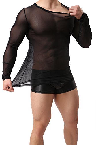 ONEFIT Men's Shirts See Through Tank Top Mesh Long Sleeves T-Shirt Vests4