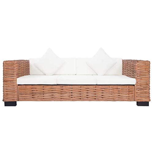 vidaXL Gartensofa 3-Sitzer Sitzpolster Kissen Rattansofa Sessel Gartensessel Lounge Sofa Gartenmöbel Gartengarnitur Sitzgarnitur Natürliches Rattan - 9