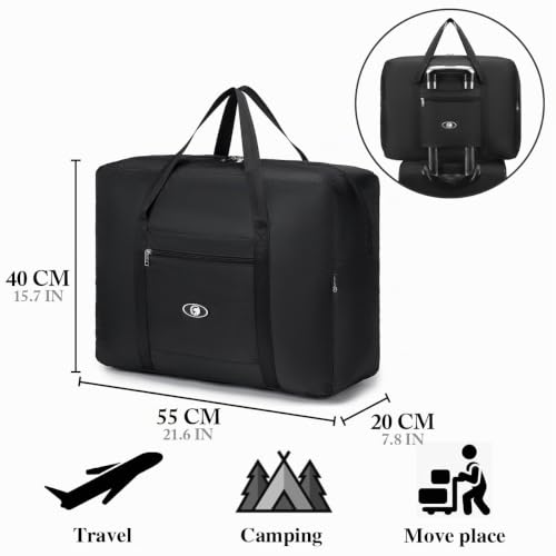 Miniatura 3 de Bagzy Bolsa De Viaje 55x40x20 Plegable Bolsa De Hombro De Gimnasio Bolsa Deportiva Mano Maleta De Viaje Weekend Cabina De Equipaje Bolso Holdall Bolsa Fines De Semana Equipaje 45l Negro