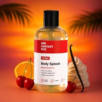 Her Fantasy Box | Body Splash | Fruity Skin Body Oil Bundle Lightweight Hydrating Body Oils, Fruity Scent Trio (Yummy, Pineapple Creme, Blueberry Creme) Fast Absorbing Glow Oils, 3 Pack