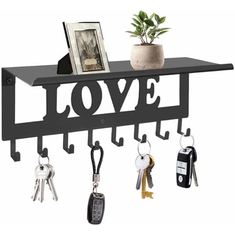 ArtHue Key Holder Wall Mount, Decorative Key Hanger Organizer Key Rack with Shelf 8 Hooks, Black Metal Key Hooks for Wall Mount Entryway, Hallway, Office Cover