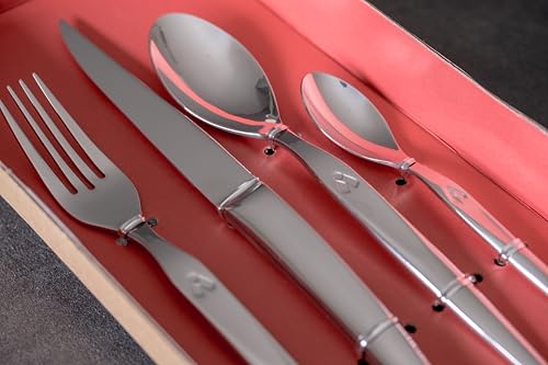 Laguiole Production - Ménagère 16 pièces Design - Set de couverts de table acier inox forgés massif 18/0 poli miroir - Pour 4 personnes - Présentation coffret cadeau, Argenté – vue 3