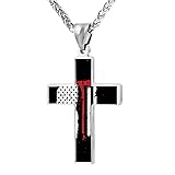 Hei Bai.J Cross Pendant Necklace Thin Red Line Firefighter Christian Religious Jewelry for Men and Women