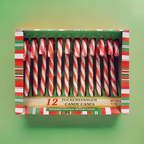 MC-Trend Zuckerstangen 12 Stück – Essbare Weihnachtsdeko mit Pfefferminz-Geschmack, ideal als Baumschmuck und festliche Süßigkeit zu Weihnachten (12er Set)