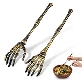 Veemoon 2PCS Skeleton Hand Salad Tongs,13Inch Halloween Serving Spoon Skeleton Arms Prop for Halloween Party Kitchen Appetizer Tableware