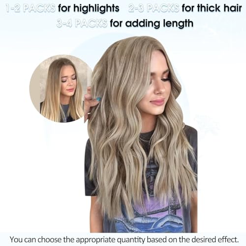 Vivien Extensions Micro Loop Real Human Hair 18 Inch Brown Highlight Hatural Hair Extensions Micro Beads Light Brown mix Platinum Blonde Invisible 50g 50s #8P60 - Image 4