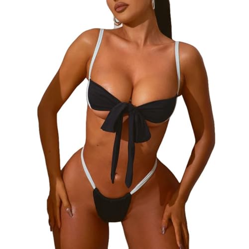 Sexy Bikini Sets for Women Spaghetti Strap Self Tie High Cut Bathing Suits 2PCS Thong Swimsuits