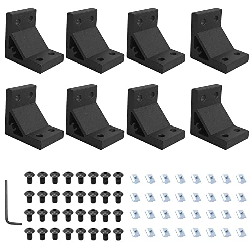 iMetrx 8Pcs 2040 Corner Brackets Black Set with 32Pcs M5 T Slot Nuts, 32Pcs M5x12mm Hex Socket Cap Screw and 1Pcs M3 Wrench for 2040 Series Aluminum Extrusion Profile