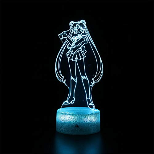 Sailor Moon A lámpara de mesa de ilusión 3D, 16 colores cambiantes luz nocturna con control remoto, regalo de cumpleaños para niños Cover