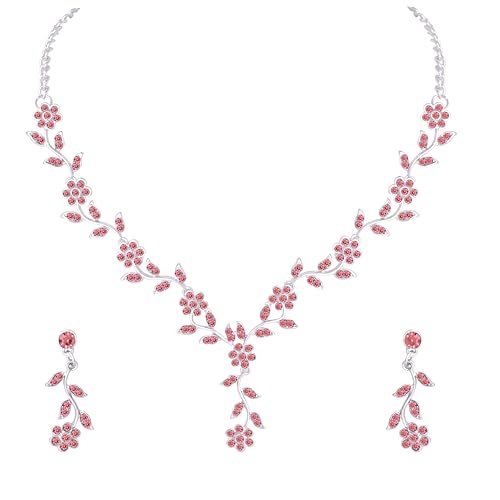 Image of Atasi International American Diamond Style Silver Plated Necklace with Earrings Jewellery Set for Women - Perfect for Party, Wedding, and Engagement