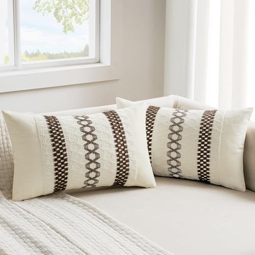 Image of MIULEE Set of 2 Dark Brown Boho Decorative Lumbar Pillow Covers 12x20 Inch Farmhouse Rustic Couch Throw Pillows Modern Cotton Cushion Covers Retro Cute Macrame Woven Spring Decor for Bed Sofa Chair