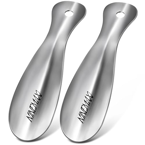 NINEMAX Metal Shoe Horn, Small Travel Shoehorn for Men Women Kids, Portable Stainless Steel Shoe Spoon Helper 7.5'' (Pack of 2)