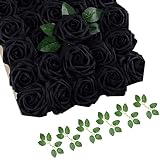 cosybeau Black Roses for Halloween Decor 50 PCS Halloween Flowers DIY for Crafts, Black Flowers Bouq