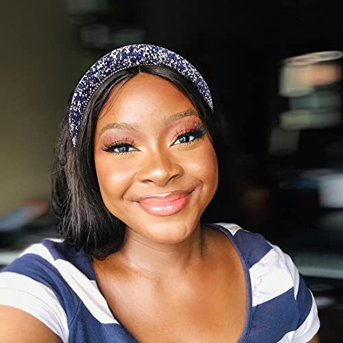 Fasoty Rhinestone Headbands For Women Fashion Handmade Navy Blue Crystal Diamond Bling Headbands Hair Hoops Padded Headband Glitter Beaded Hairband Sparkle Hair Accessories For Women Girls (Blue+Silver) #TOP1