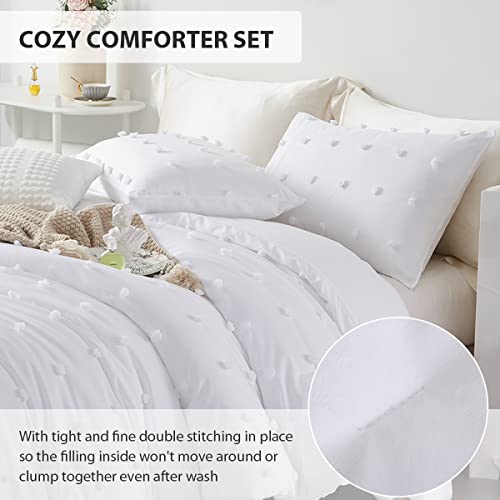 Sjinc White Queen Comforter Washable Lightweight Comforter Luxury Chenille Dots Soft Comforter Set Microfiber Tufted Down Alternative Comforter Set 3 Piece For All Season #TOP4