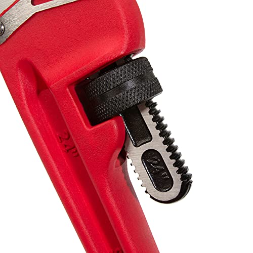 Image of Steelman Heavy-Duty Cast Iron Straight Handle Pipe Wrench (24-Inch, Red;Silver)