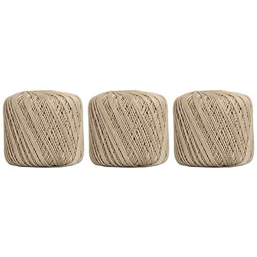 Image of ThreadArt 100% Cotton Crochet Thread Size 3, 3 Ball Pack, Tan 16 | Soft pure cotton crochet thread for lace, doilies, amigurumi and crafts. Smooth finish with crisp stitch definition.