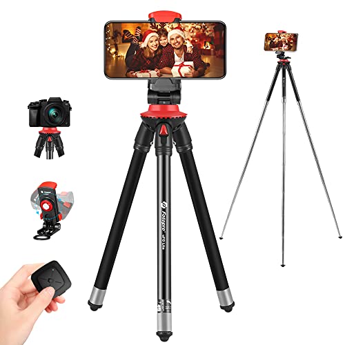Fotopro Tripod for iPhone, 39.5'' Portable Lightweight Tripod for Cell Phone iPhone 11 Xs Max, 8-Section Adjustable Travel Tripod Stand with Remote
