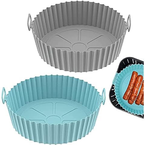 Silicone Air Fryer Liners, 7.8inch Reusable Air Fryer Liners, Air Fryer Accessories, Airfryer Liners Replacement of Parchment Liner Paper Air Fryer Silicone liner Fits Air Fryer(Blue + Gray) Cover