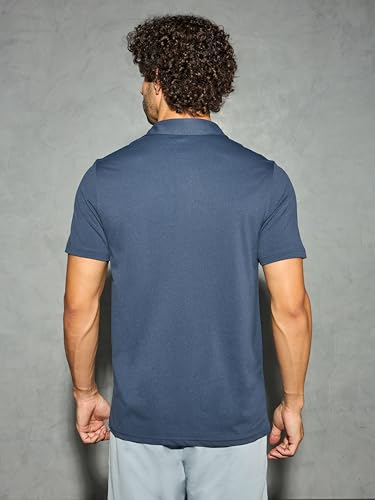 Image of TECHNOSPORT Men's Solid Slim Fit Polo Collar T-Shirt COTFLEX Half Sleeve Button Polyester for Gym Running Workout UPF50+ Anti Odour