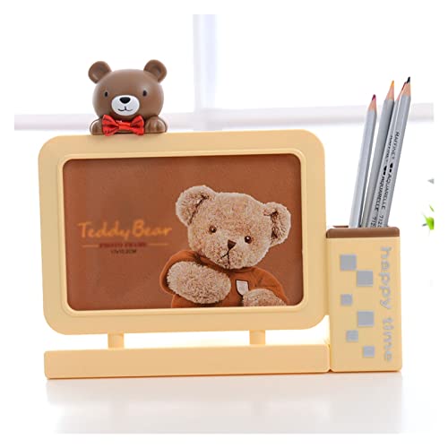 JNTFNE phoframe - Marcos de fotos creativos de oso con soporte para bolígrafo y vidrio de alta definición para soporte de mesa, marco de fotos, decoración de habitación infantil, marcos de fotos de 4