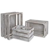 EMAX HOME Set of 3 Vintage Rustic Grey Wood Decorative Nesting Storage Crates with Handles, Farmh...