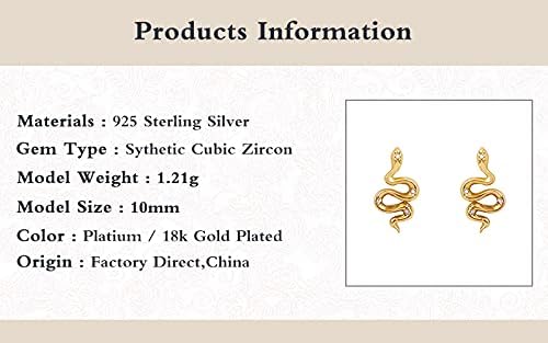 LOKILOKI 925 Sterling Silver Small Zircon Snake Stud Earrings for Women Crystal Piercing Earring Silver 925 Jewelry