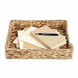 Natural Water Hyacinth Desk Organiser | Woven Rectangular Letter Tray | All-in-One Paper Document Magazine Mail & File Basket | Office Home Study Workspace Seagrass Storage Box | 33x27x7cm